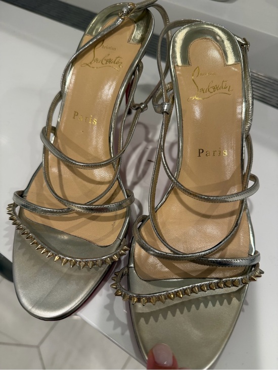 Christian Louboutin Shoes - Christian Louboutin Silver Metallic Strappy Spike Sandals